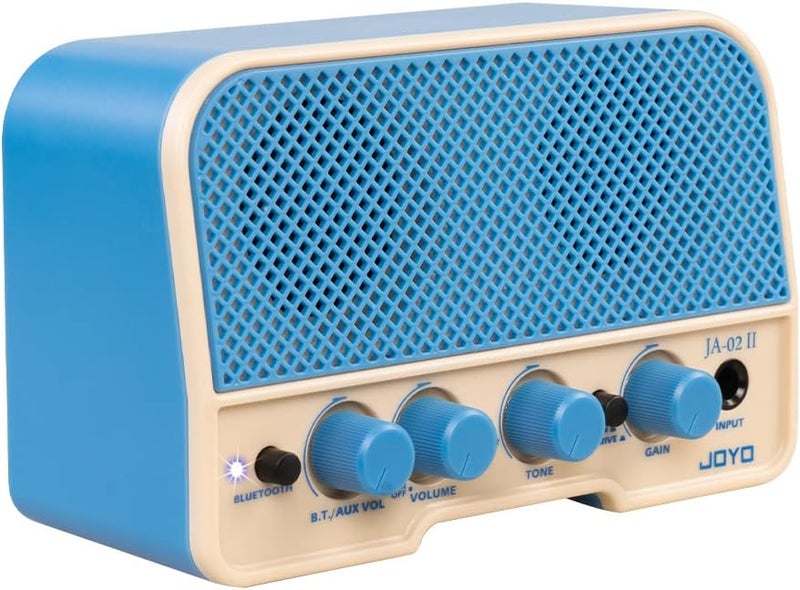 JOYO مجموعة مضخم صوت الجيتار بلوتوث 5 واط شحن صغير ميني لممارسة الجيتار مع قنوات نظيفة و Overdrive (JA-02 II أزرق) - Image 1